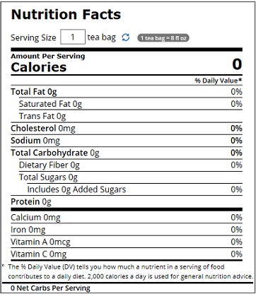 Stash Premium Green Tea Nutrition Facts